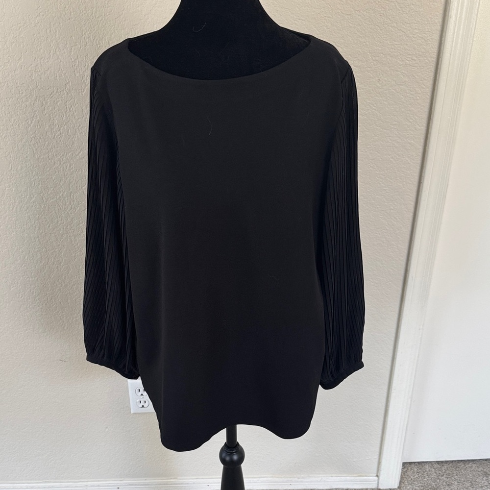 Ann Taylor Black Blouse with Pleated Sleeves
